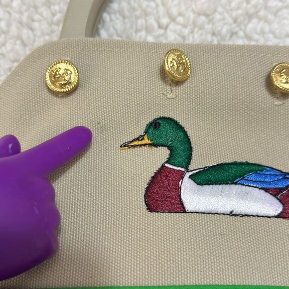 Vintage Embroidered Duck Button Wood Handle Bag - Picture 3 of 10